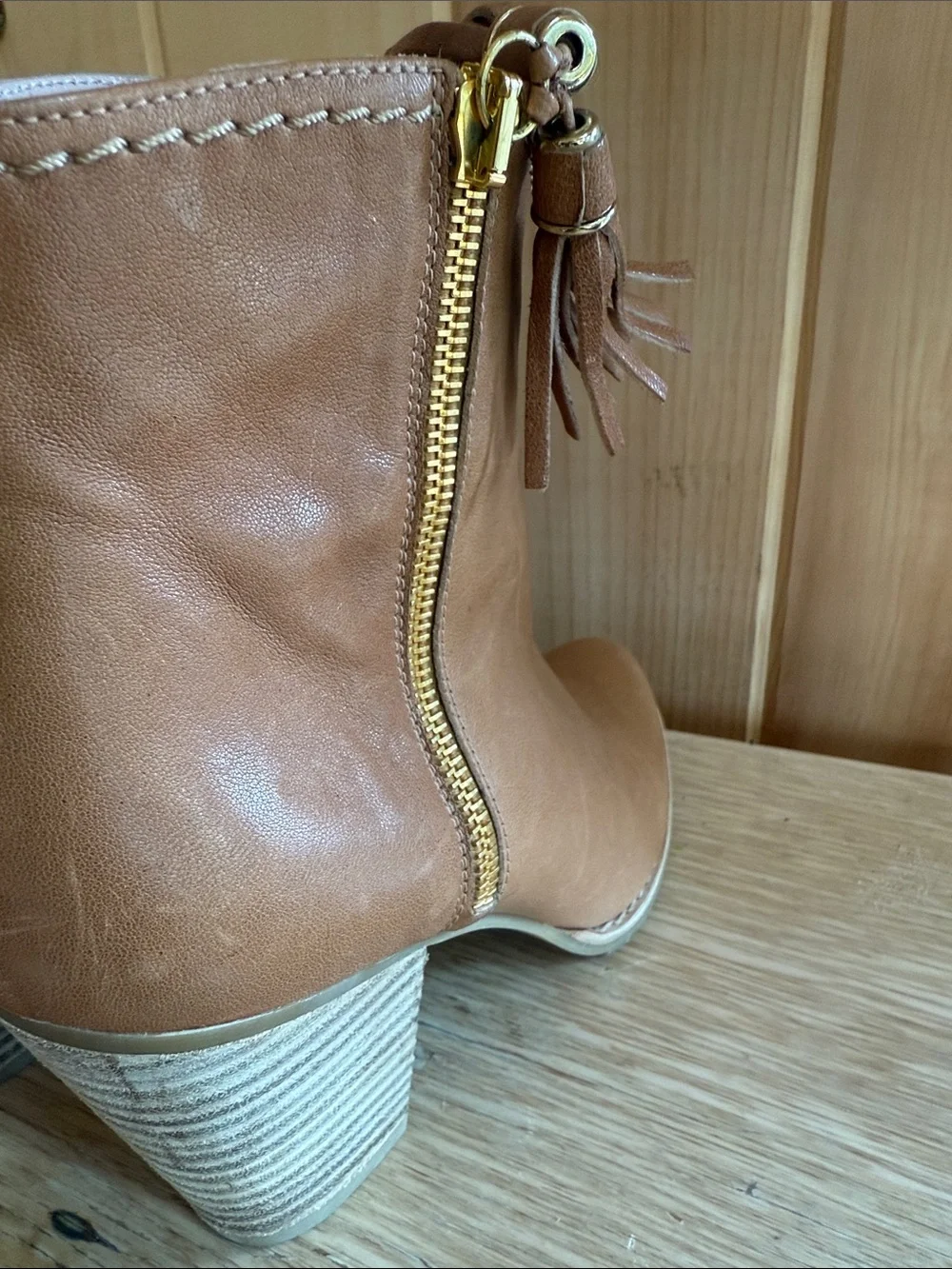 Stuart Weitzman Tan Leather Tassel Ankle Booties